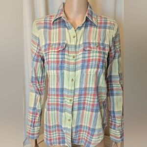 Chaps Denim Women's Multicolor Plaid Button Down Shirt ~ Size Medium